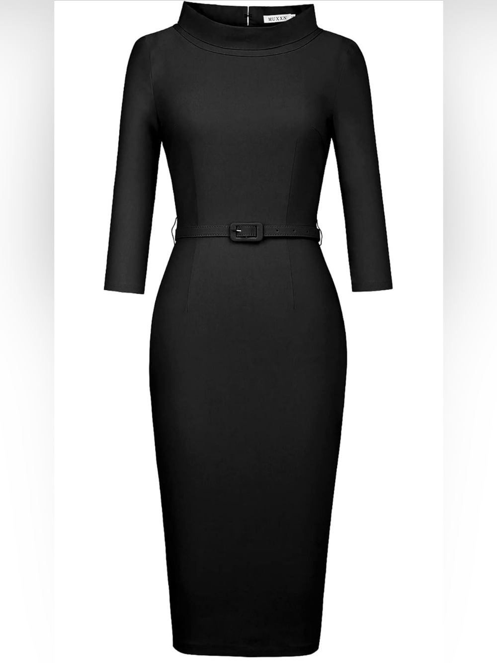 MEXX Black Long-Sleeve Belted Sheath Dress